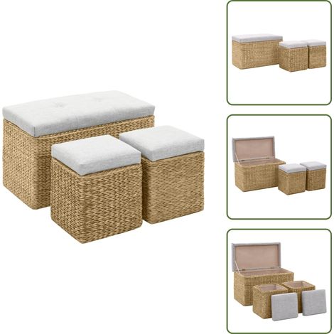 Banc avec 2 poufs Jacinthe d'eau Gris - Banc Coffre - Banc Extérieur - Mobilier De Jardin - Set Banc Pouf - Jacinthe D'eau (1/5)