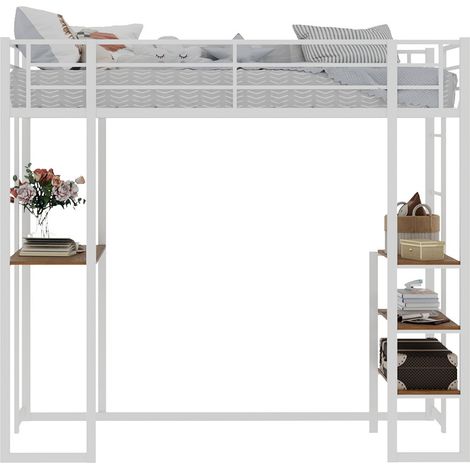 Letto a soppalco in metallo bianco 90 x 190 cm con scrivania, scala e sponde HOMVRA (1/5)