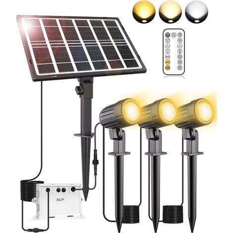 1 Projecteur Solaire, Lampe Jardin 5000mAh, 3 Températures Couleur, IP66, Télécommande 360°, Extérieur (1/5)