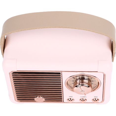 Enceinte Bluetooth rétro avec puissant effet caisson de basses, mini enceinte sans fil portable d'extérieur rose (1/5)