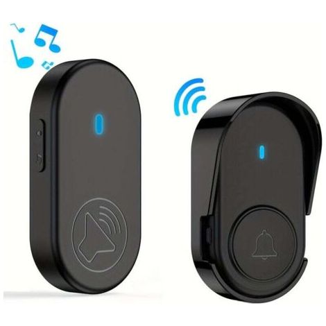Pair Kabellose Türklingel, IP55 wasserdicht, 320 Meter Reichweite, 5 Lautstärkestufen, Empfänger- und Senderset, für Wohnzimmer und Büro – Schwarz
