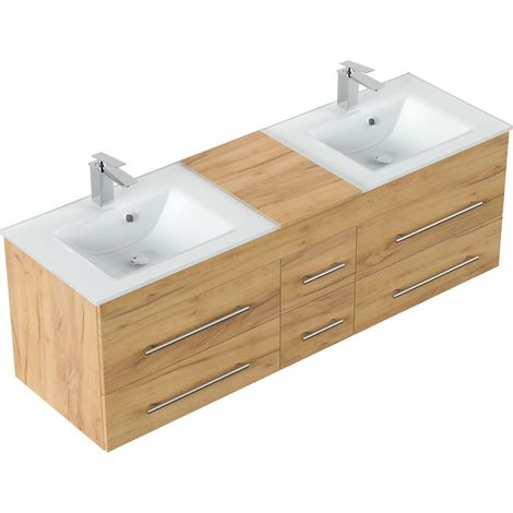 Badmöbel Vitro XL mit Doppel-Glasbecken SoftClose eiche gold