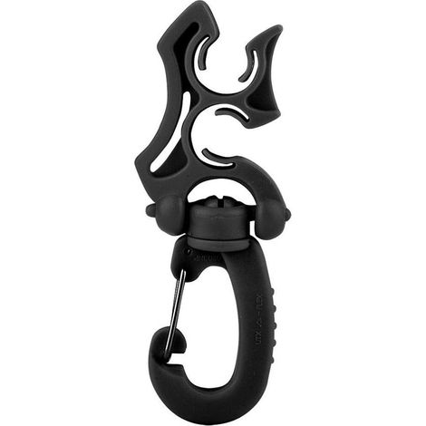 Moschettone da sub a doppio gancio - Moschettone rotante - Fissa il tubo flessibile - Rotazione a 360° - 9,9 x 3,8 cm - Nero (1/2)