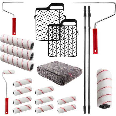 Profi Maler Farbroller Set 22tlg. Streichset mit Abdeckvlies für Renovierung (1/5)