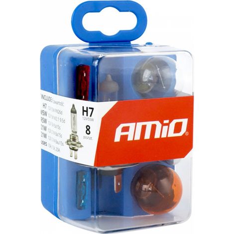 Glühlampen- und Sicherungsset, 8 Stück H7, amio-01499