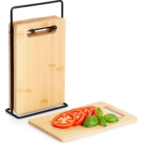 Bamboo Cutting Boards Set with Stand, 22x14 cm, 4 Pcs (1/5)