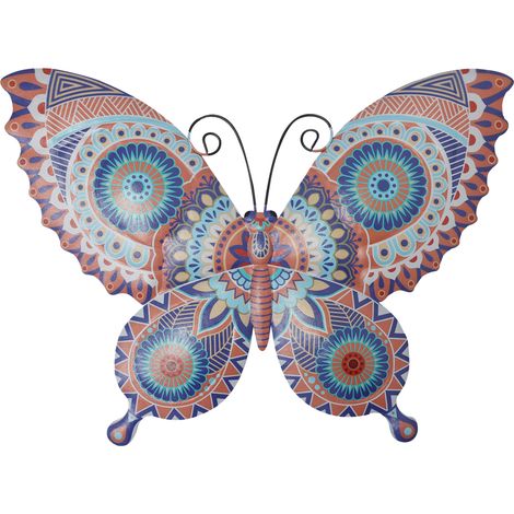 Décoration murale papillon orange et bleu en métal 30 cm (1/2)