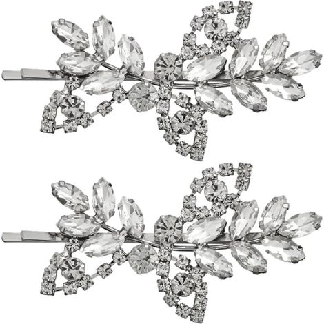 2 Pièces Pinces à Cheveux Cristal Feuille Argenté, Alliage de Zinc (1/5)