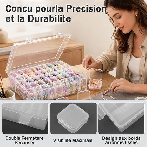 Petite Boite de Rangement, Petite Boite Plastique avec Couvercle, Boîte Rangement Perles, Mini Boîte Plastique pour Bijoux, Vis, Pilules – 5.5 x 5.5 x 2 cm (1/4)