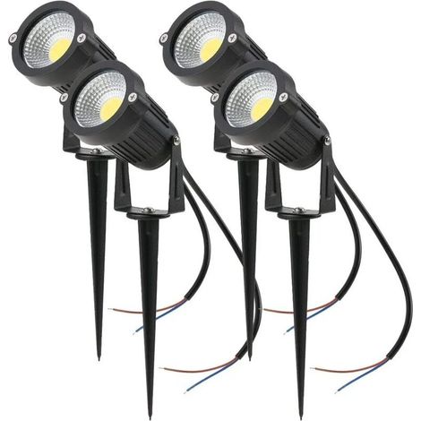 Lot de 4 Spot LED Cob 5W 220V Spots Jardin Orientables avec Piquet Luminaires Extérieur Jardin Terrasse（Blanc Froid）