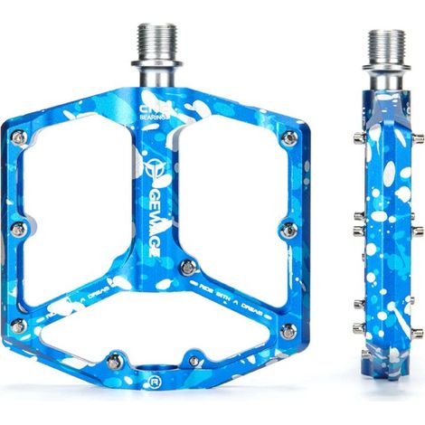 Pedales de plataforma de aluminio Gewage para bicicleta, 3 rodamientos sellados, color azul. (1/5)