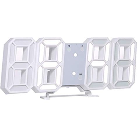 Horloge numérique, LED 3D, réveil mural électronique, boîtier blanc, affichage blanc (1/5)