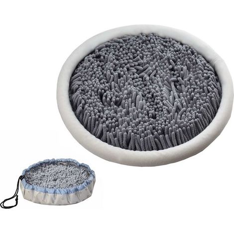 Tapis parfumé pour gamelles de chien, anti-ingestion. Tapis d'éducation parfumé pour chiens. Diamètre : 42 cm, longueur des poils : 4,5 cm. Antidérapant. Convient aux chiens et aux chats. (1/5)