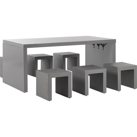 Ensemble de Jardin ou Terrasse Table en U et 6 Tabourets Effet Béton Design Tendance Parfait pour Intérieur et Extérieur Industriel et Moderne Beliani