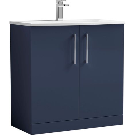 Balterley  Modern Bathroom Floor Standing 2-Door Vanity & Basin, Midnight Blue, 800mm