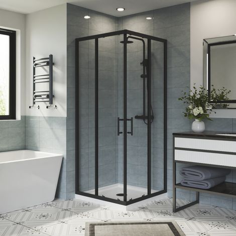 Aquariss Square Corner Entry Enclosure Matt Black 700x700