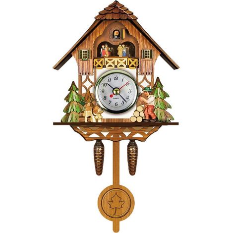 GARRYFIZH Horloge à coucou Antique en bois, horloge murale pour nichoir, décoration de maison, horloge à coucou suspendue, cloche à balanoire automatique, pendule, décoration de maison