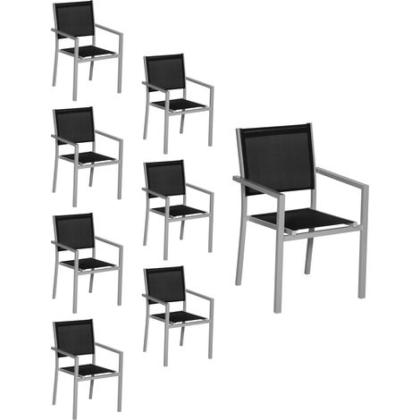 Set di 6 sedie in alluminio grigio - textilene nero