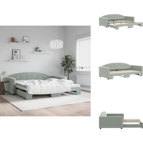 Lit de jour avec gigogne sans matelas gris clair 100x200 cm - Canapé Convertible - Lit Deux Places - Lit Tiroir - Meuble Multifonction - Mobilier Contemporain (1/5)