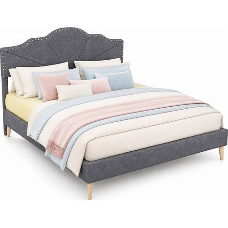 Struttura letto 160x200 cm in tessuto grigio con testiera imbottita, senza materasso - CHICFURN (1/5)