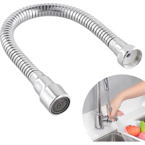 Rallonge robinet cuisine。30cm.fabriqué en acier inoxydable 304. sens fixable. Pratique pour se brosser les dents et se laver le visage, se laver les cheveux et attraper l'eau. (30cm) (1/5)