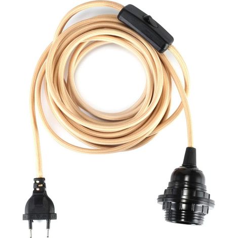 Câble électrique textile 2 conducteurs 2,5 mètres, douille E27 avec interrupteur, pour suspension ou lampe créative, kaki, 1 pièce