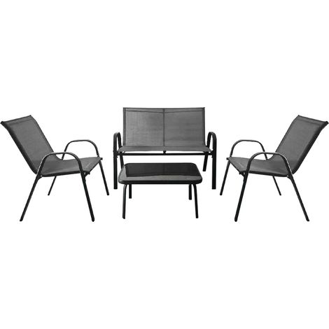 4-teiliges Terrassen-Set - Metallgestell, Stoffsitze, Glastisch