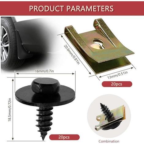 40 Pièces Clip à Vis et Écrou de Kit, Écrous de Fixation pour Garde-Boue de Voiture, Type U Sous Support de Passage Roue Kit, pour Voiture Panneau de Porte Intérieur (1/3)