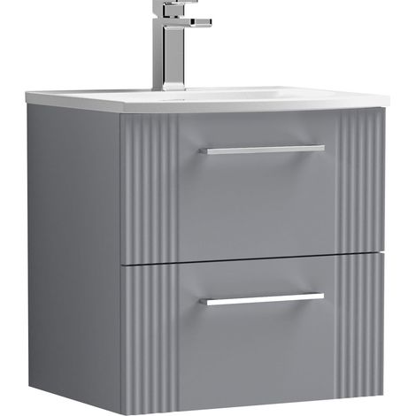 Nuie Deco Wall Hung 2-Drawer Vanity Unit with Basin-4 500mm Wide - Satin Grey (1/5)