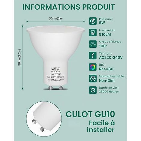 GU10 LED 5W 40W 450LM Cool White 6000K (1/4)