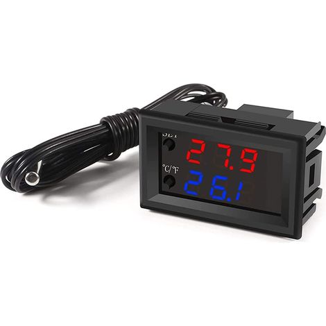 Programmierbarer Temperaturregler DC 12 V – 50–110 ℃, rote/blaue LED-Anzeige, Heiz-/Kühl-Thermostat-Steuermodul mit wasserdichter 10K-NTC-Sensorsonde
