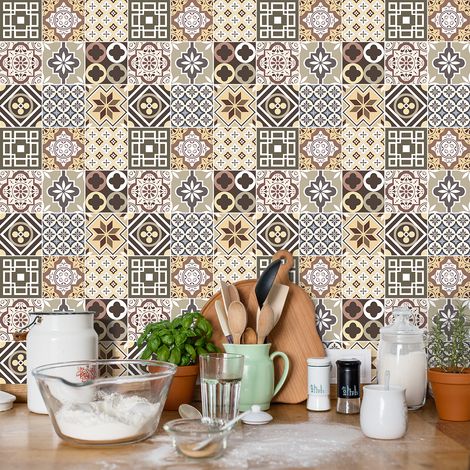 Stickers muraux - Sticker Mural Carrelage adhésif Cuisine Salle de Bain - 9 STICKERS CARRELAGES SARIOTHA - 9stickers15x15cm (1/5)