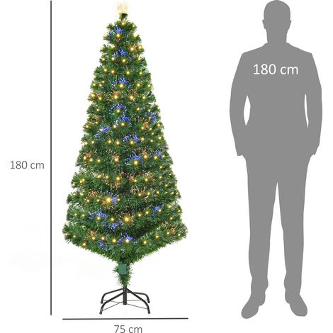 Árbol de Navidad 180cm Artificial Árbol con Soporte Metálico Luces LED Multicolores Verde Natural Material PVC (1/5)