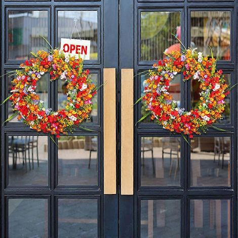 Couronne artificielle pour porte d'entrée, couronne de fleurs artificielles colorées pour maisons de campagne (1/4)
