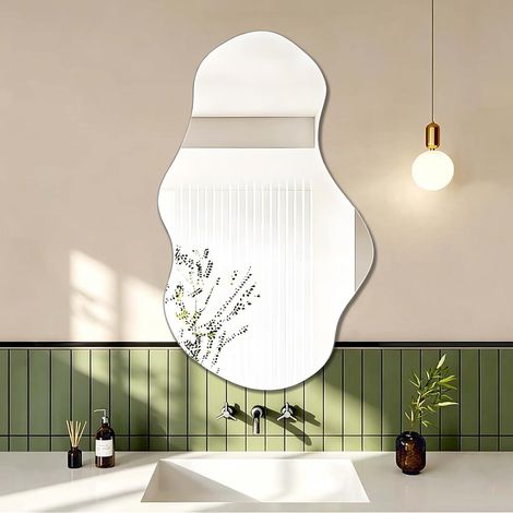 Miroir Mural Asymétrique Miroir Mural Moderne Unique Grand Miroir Asymétrique Irrégulier Verre HD pour Salle de Bain Salon Entrée Couloir Maquillage (1/5)