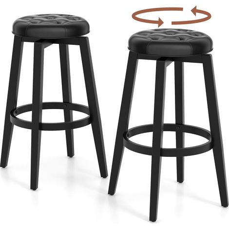 Set of 2 Bar Stools Kitchen Upholstered Counter Height Chair 360 °Swivel 76cm (1/5)