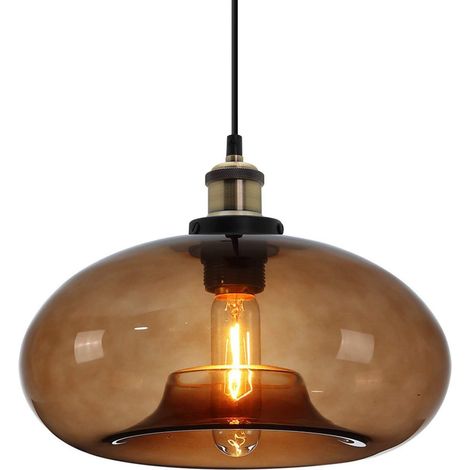 Suspension en Verre Marron 28 cm Style Industriel et Vintage Idéale pour Îlot de Cuisine Chambre ou Salle à Manger Hauteur Réglable Compatible Ampoule E27 (Marron) (1/5)