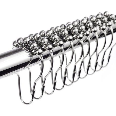 Lot de 12 anneaux de douche, acier inoxydable 304, système glissement 5 billes, 70x40mm, salle de bain (1/5)