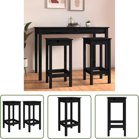 The Living Store Chaises de bar lot de 2 noir 40x40x78 cm bois de pin solide - Chaise De Bar - Tabouret De Bar - Chaise Design - Mobilier De Cuisine - Chaise Noire (1/5)