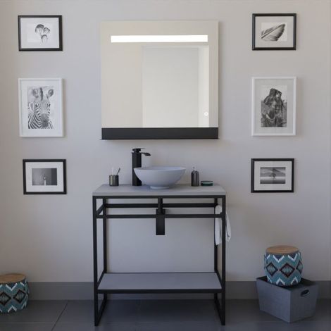 Meuble STRUCTURA 80 cm avec vasque à poser et miroir led Etal- Gris (1/5)