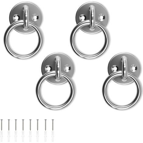 4 Pièces Anneau de Fixation, Acier Inoxydable Anneaux pour Chevaux, Œillet de 5 mm Anneau D'attache sur Plaque, Base Ronde, avec Vis et Tube de Diffusion, Adapté Poteaux en Bois, Murs Pleins (1/5)