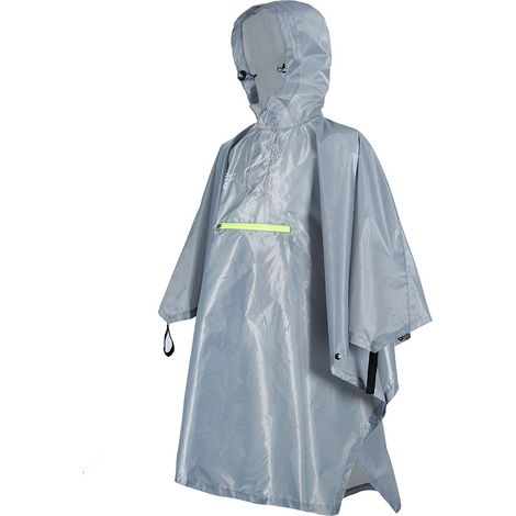 Chubasquero impermeable para hombres y mujeres con poncho de lluvia reflector con tira reflectante, gris (1/4)