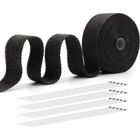 Bande De Protection Contre La Chaleur Pour Pot D'échappement - 12 M - Noir - Avec 20 Serre-Câbles En Acier Inoxydable - Résistant À La Chaleur 550 °C - Protection Contre La Chaleur (1/5)