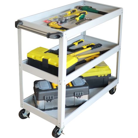 Relaxdays carrello officina, portautensili 3 ripiani, mobile, fino a 100 kg, HxLxP: 82,5 x 84 x 41 cm, grigio