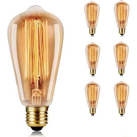 Ampoule Edison Vintage 40W ST64 à intensité variable, Culot E27 220V, Blanc chaud 2700K, Verre ambré