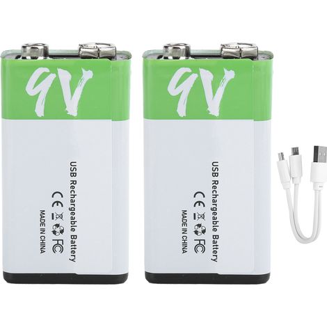 Lot de 2 piles rechargeables 9V USB 650mAh avec câble de charge et indicateur lumineux (1/5)