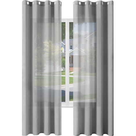 WOLTU 2er Gardinen Leinenoptik Vorhänge Halbtransparent Gardine mit Ösen für Schlafzimmer Wohnzimmer 135x245 cm Grau