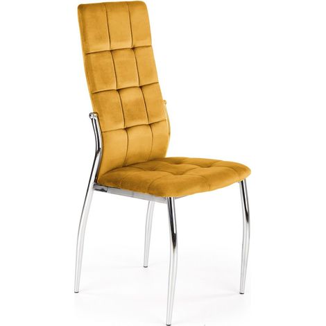 Chaise salle à manger matelassée en velours jaune moutarde et pieds en métal Elysium (1/5)