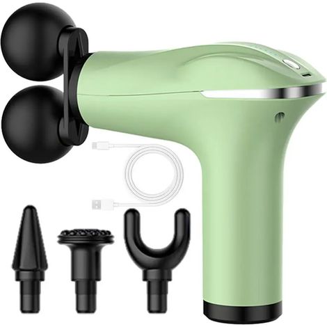 Pistolet de massage électrique pour muscles, double tête, 6 modes réglables, vert-AquaForge