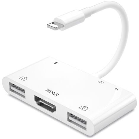 Adaptateur HDMI OTG pour iPhone, Adaptateur USB HDMI, Lighting vers HDMI AV Numérique 6-en-1, Lecteur de Carte SD,Adaptateur pour Appareil Photo USB, Compatible avec iPhone, Pad, Clavier MIDI (1/5)